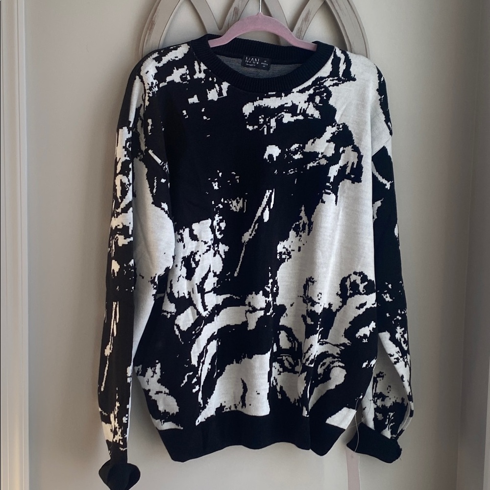 Boohoo Man Oversized Boxy Renaissance Graphic Knit Jumper size medium